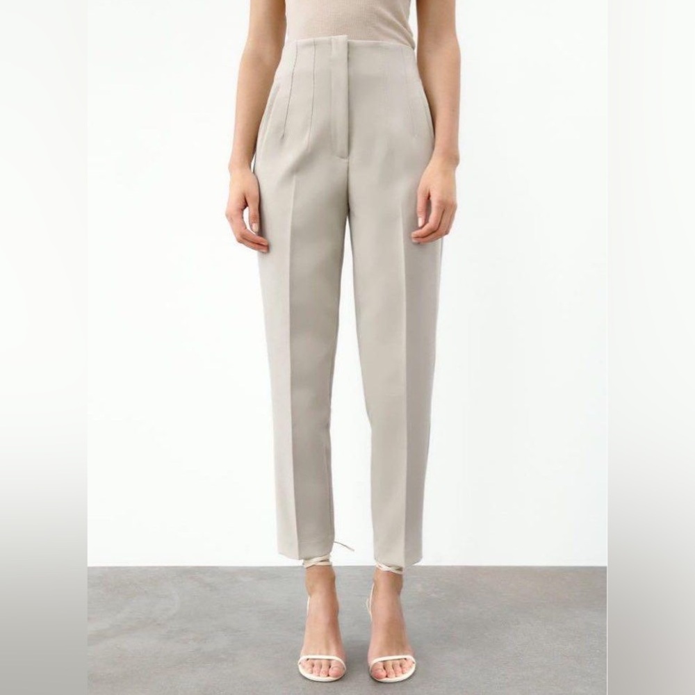 Zara Cream High Waisted Work Pants Straight Trousers Oyster White Ankle Slacks